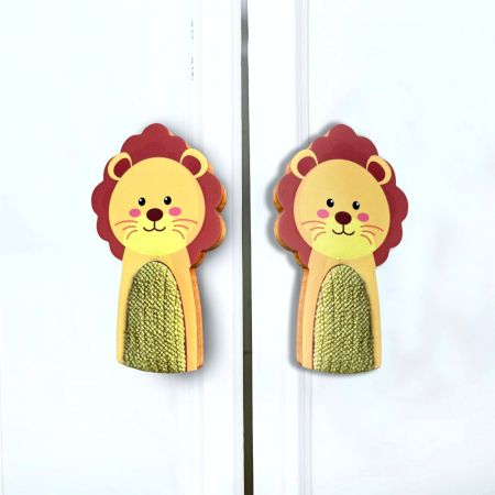 Handcrafted Acacia Wood Lion Fabric Handle Pair